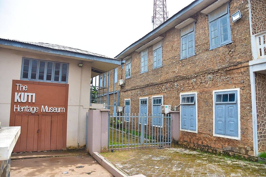 The Kuti Heritage Museum building with its painted entry gate